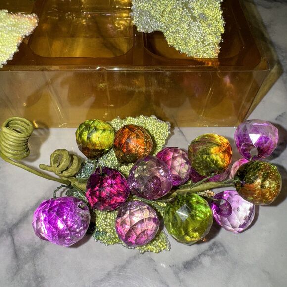 4 NEW Vintage Faceted Acrylic Grapes Cluster Red Purple Pink Ombré Sugared Leaf - Picture 4 of 11
